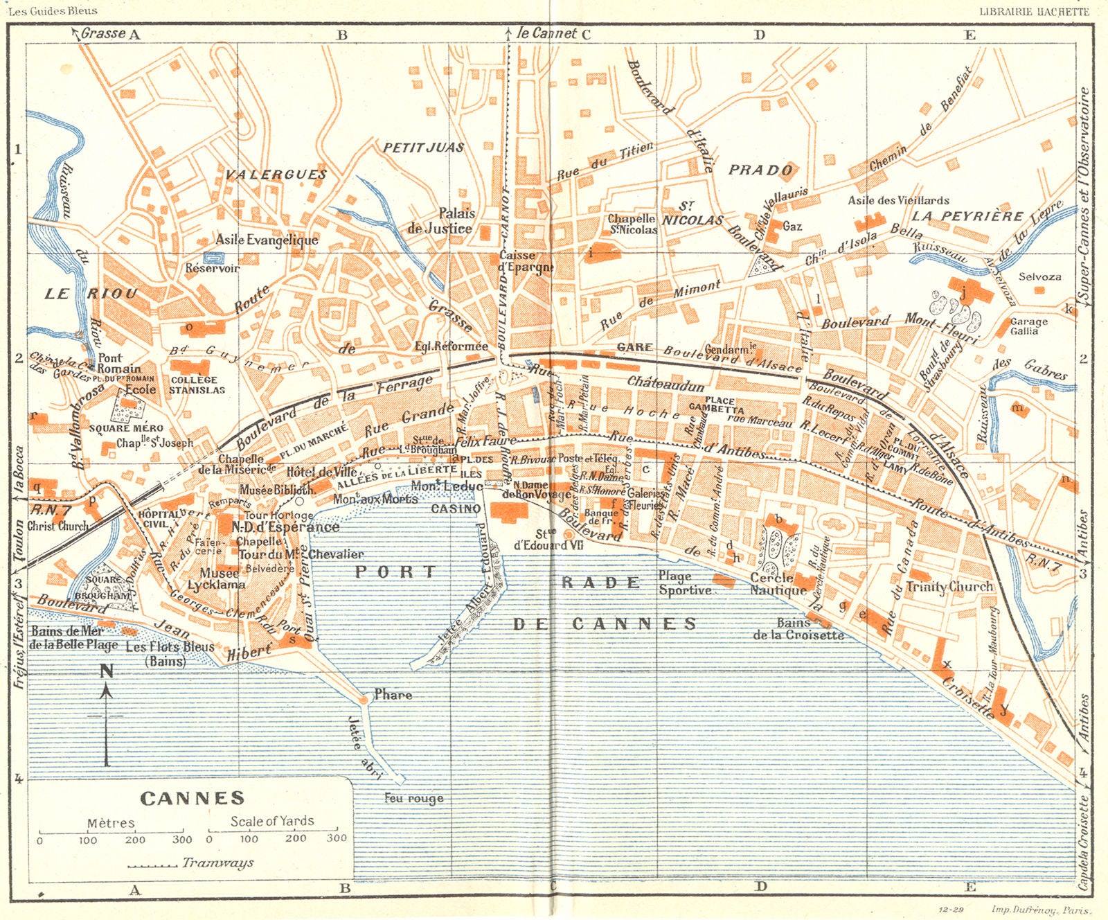 COTE D'AZUR. Cannes 1926 old vintage map plan chart